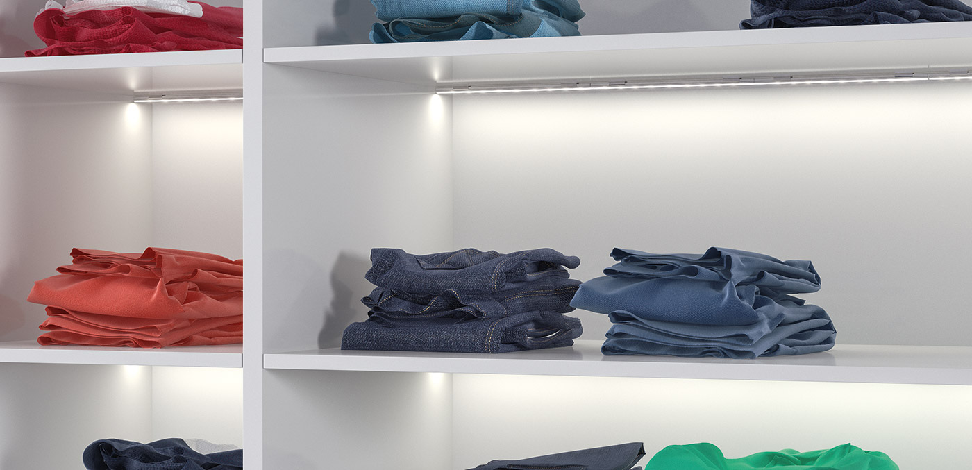 Loox 5 in the wardrobe. LED lighting in wardrobe compartments.