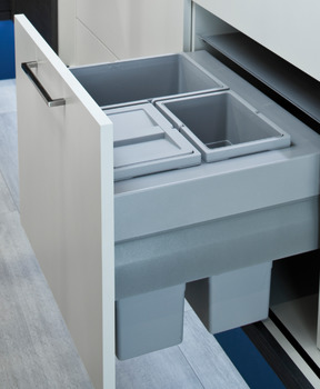 Three compartment waste bin, 1 x 14 and 2 x 10 litres / 2 x 10 and 1 x 20 litres, Hailo Zargen-Cargo Moovit