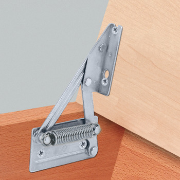 Corner bench hinge, for wooden seat panels, with spring