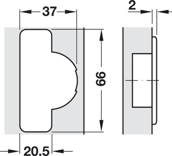 Concealed hinge, Häfele Metalla 510 Push A/SM 110°, half overlay mounting/twin mounting