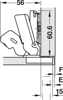 Concealed hinge, Häfele Metalla 510 A/SM 155°, full overlay mounting