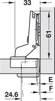 Concealed hinge, Häfele Metalla 510 A/SM 94°, for thick doors and profile doors up to 35 mm, inset mounting