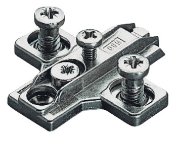 Cruciform mounting plate, Häfele Metalla 510 A, zinc alloy, pre-mounted Euro screws, for side panel thickness 19 mm