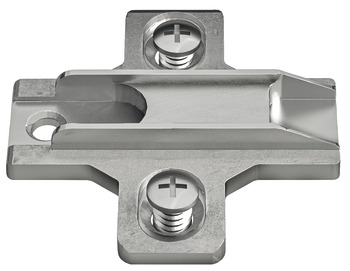 Cruciform mounting plate, Häfele Metalla 510 A, zinc alloy, pre-mounted Euro screws, for side panel thickness 19 mm