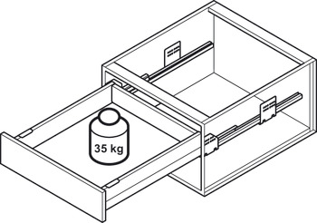 인출식 세트, 헤펠레 매트릭스 박스 P35, 원형 사이드 레일, 서랍 사이드 높이 92 mm, 적재 하중 35 kg