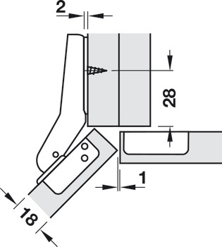 매립형 힌지, Häfele 메탈라마트 A/SM 92°, 45° 코너 설치