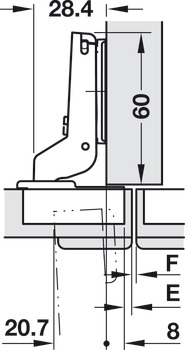 매립형 힌지, 헤펠레 듀오매틱 94°, 최대 40 mm의 목 도어용, 반덮방/양방향 설치