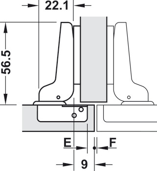 매립형 힌지, Häfele 메탈라마트 A/SM 110°, 반덮방/양방향 설치