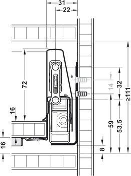 서랍 사이드 런너 시스템, 헤펠레 매트릭스 박스 P70, 서랍 높이 92 mm, 적재 하중 70 kg